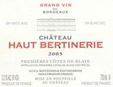 Château Haut-Bertinerie 2005, Château Haut-Bertinerie, 1è Côtes de Blaye, 1è Côtes de Blaye blanc, Sauvignon vieilles vignes Bordeaux blanc sec, vin de Bordeaux