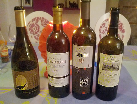 Terroir des Dinosaures 2007, Château de Capitoul Rocaille 2005, Côteaux-du-Languedoc La Clape, Château Grand Baril 2001 - Montagne-Saint-Emilion, Domaine du Traginer Cuvée d'Octobre 2005, Collioure